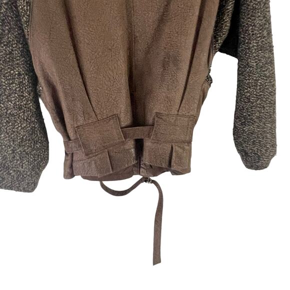 Winlit Vintage 90s Women's Size Small Wool Leather Brown Bomber Moto Jacket - Picture 8 of 13